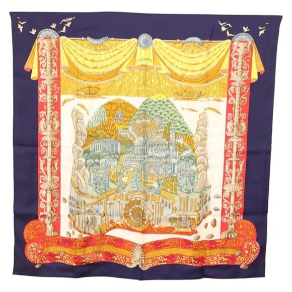 HERMES Carre 90 Scarf ""LATLANTIDE"" Silk Navy Auth BA6852 - Picture 1 of 8